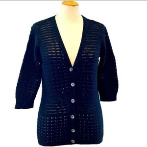 DKNY jeans Black three-quarter sleeve cardigan with silver buttons. Crochet. M